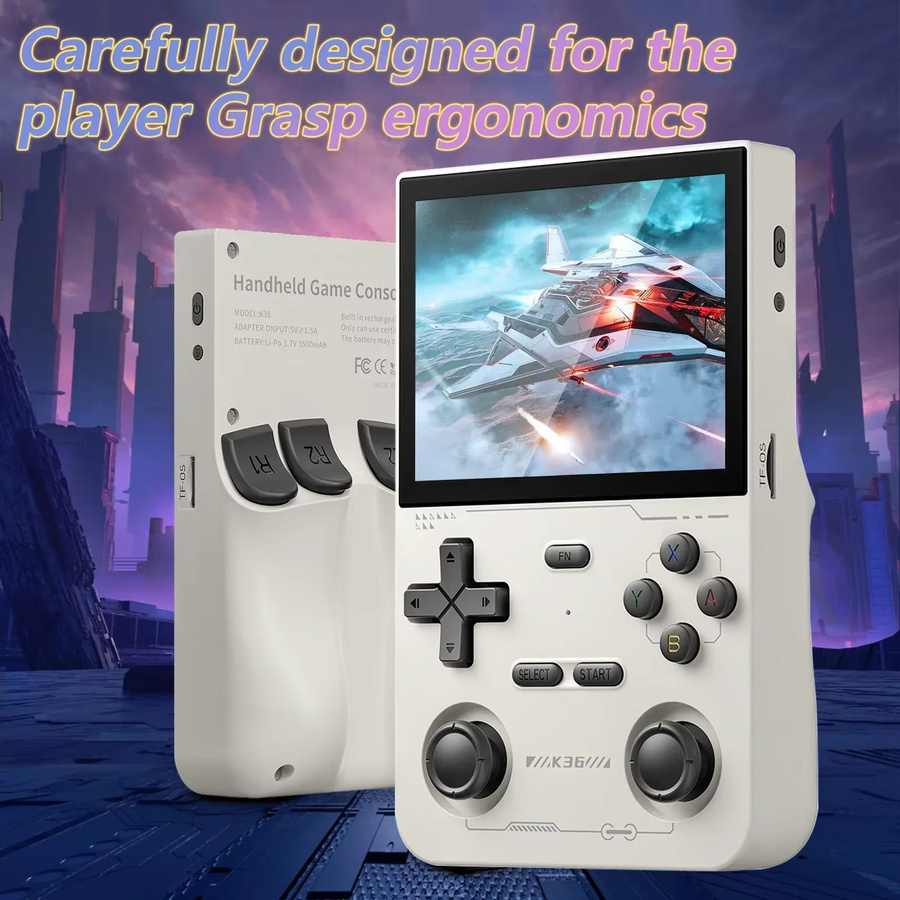GAMINJA K36 Retro Handheld-Videospielkonsole mit 16.000 Spielen, Emulator für PS1/PSP/DC/N64/SS, 3,5 Zoll IPS-Bildschirm, Schwarz - Bild 2