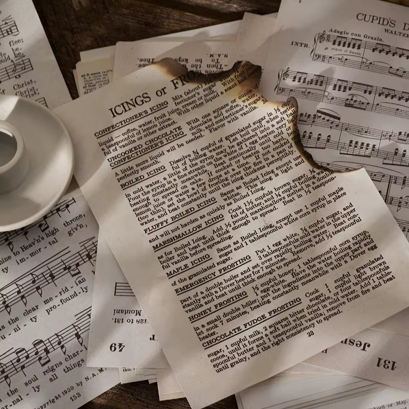 Morgenregen Vintage Collage-Papier in Beige mit englischem Zeitungsmanuskript für Journaling und Dekoration - Bild 2