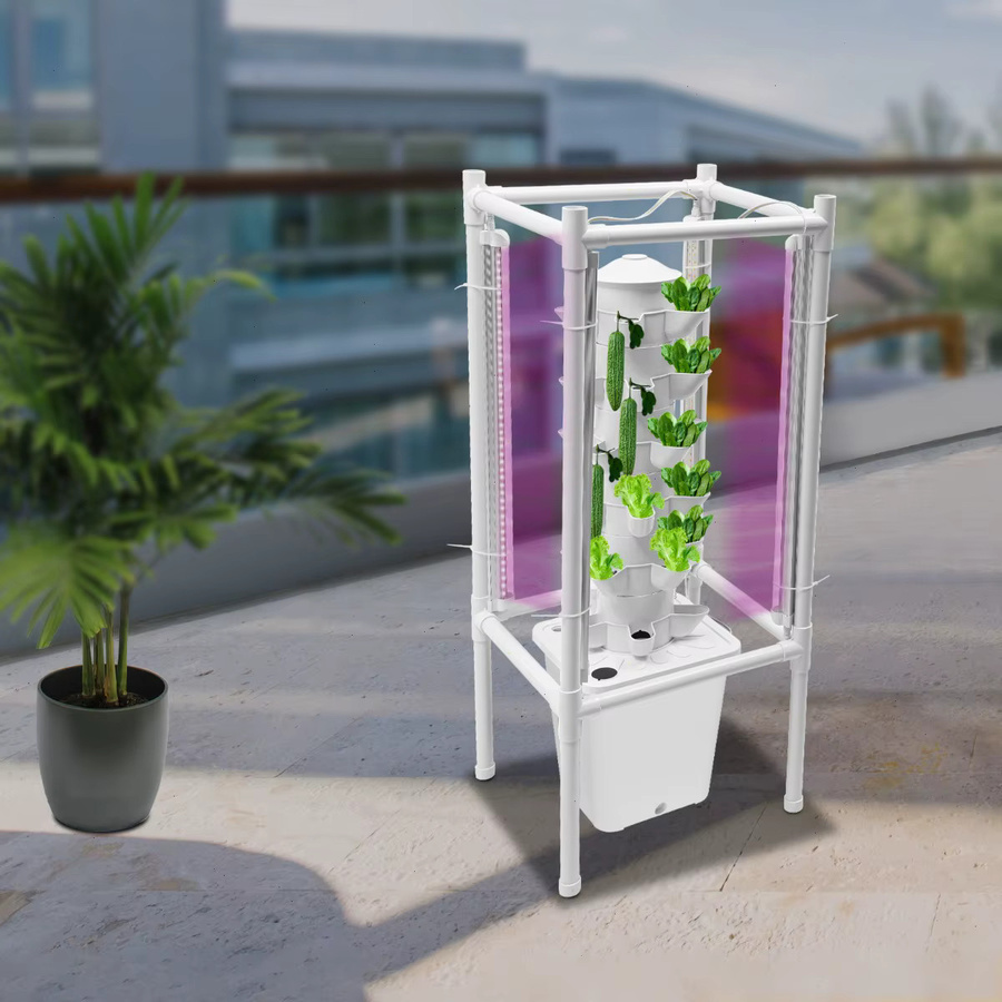 Bymaocar Hydroponisches Anbausystem Kit mit 6 Schichten und 30 Löchern, Indoor-Anzuchtturm mit Wachstumslichtern und Ständer für den Gemüseanbau, Weiß - Bild 2