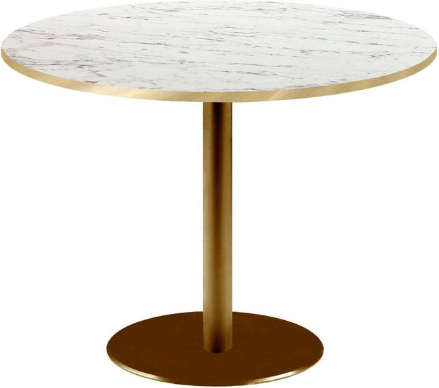 RestooTab Tisch Rome XL rund mit weiß marmorierter Platte und goldmetallic Gestell, Höhe: 75 cm, Durchmesser: 120 cm - Bild 1