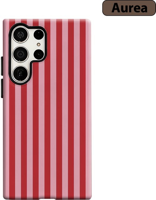 Stoßfeste Doppelschicht Handyhülle mit roten und rosa vertikalen Streifen für Samsung Galaxy S25 Ultra, S24 und S23 Ultra Plus - Bild 1