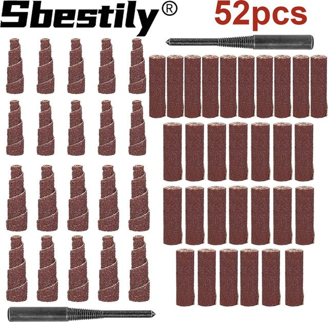 SI FANG Schleifrollen-Set mit 52 Stück, kegelförmige Schleifbits in Zylinderform, 1/4 Zoll Schaft, für Metall und Holz, Braun - Bild 1