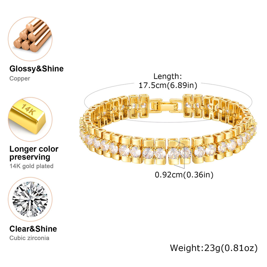 Meaeguet Tenniskettenarmband, Zirkonia, Gold, Messing, Edelstahl, Damen - Bild 2