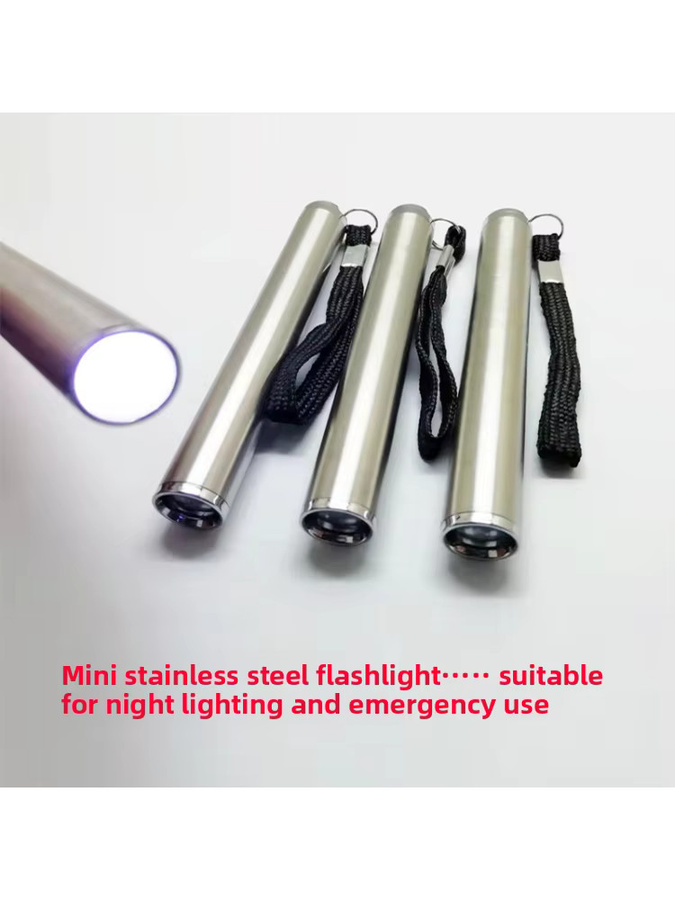 QHSPE Mini-LED-Taschenlampe aus Edelstahl in Silber für Camping, Outdoor und Notfälle - Bild 3