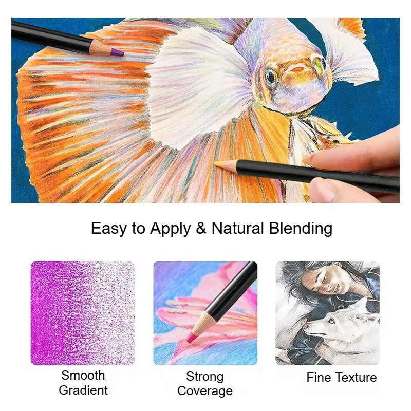 NYONI Aquarell-Buntstifte auf Ölbasis mit 72 Farben in einer Eisenbox und verdicktem 3,7-mm-Minenkern für Anfänger und Studenten, Mehrfarbig - Bild 3
