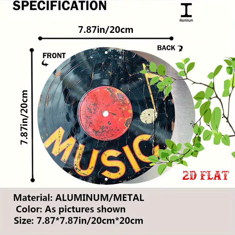 Potdemiel Metall Wanddekoration Vintage Vinyl Schallplatte Musik Note & Sound Wave in Schwarz, Gold und Rot, Durchmesser: 20 cm - Bild 2