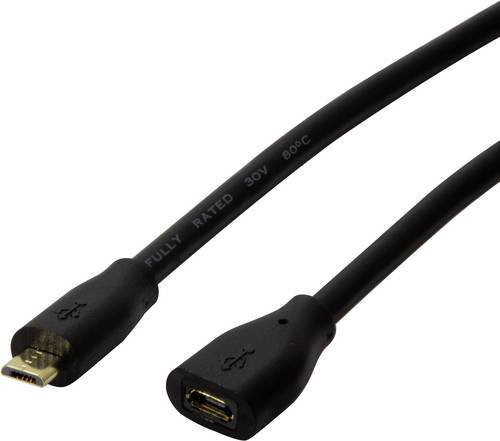 LogiLink USB 2.0 Kabel mit USB-Micro-B Stecker und USB-Micro-B Buchse, 2,00 m, Schwarz - Bild 1