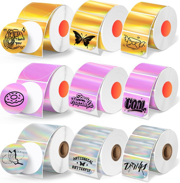 KAYSION Holografische Thermo-Etiketten in Lila, selbstklebendes Farblaser-Thermopapier passend für Phomemo M110 M200 M120 P50 - Bild 1