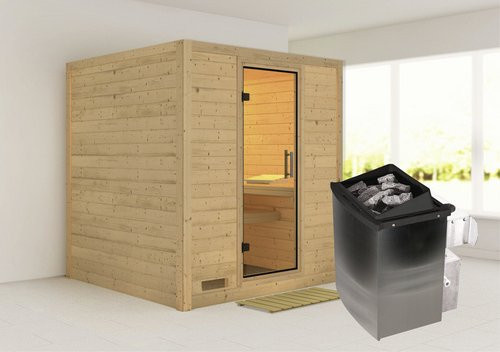 Karibu Sauna Sindi für 4 Personen in Beige inklusive 9 kW Saunaofen mit integrierter Steuerung aus Fichte, B/T/H: 193 x 184 x 209 cm - Bild 1