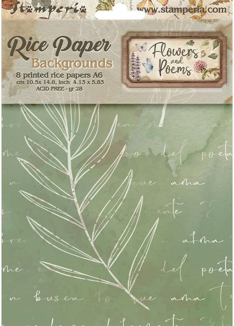 Stamperia Motiv-Strohseide Backgrounds Flowers and Poems, 8er Set, DIN A6, Multicolor und Grün - Bild 1