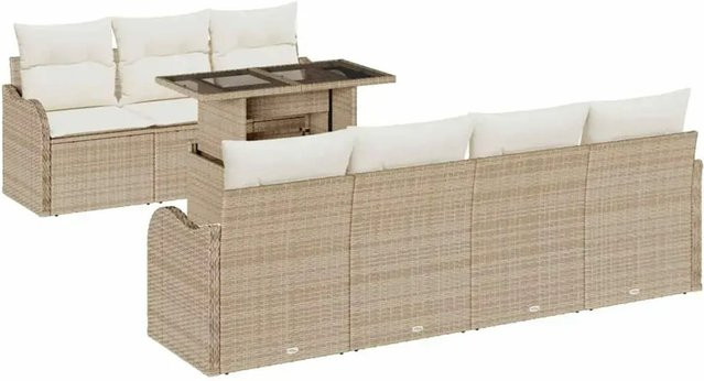 vidaXL Garten-Sofa-Set 8-teilig aus Poly-Rattan in Beige mit Kissen - Bild 1