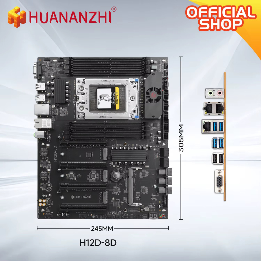 HUANANZHI H12D 8D AMD-Motherboard mit BMC-Modul, unterstützt AMD EPYC 7002 und 7003 Serie, 8-Kanal-Speicher, Dual 2.5G-Netzwerk, Schwarz - Bild 4