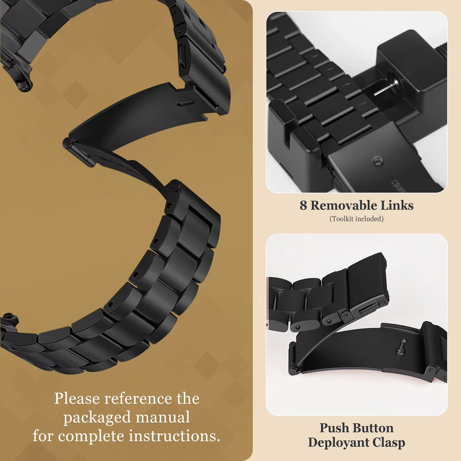 Uhrenarmband Edelstahl, Schwarz, Unisex, für Samsung Galaxy Watch 8 - Bild 3