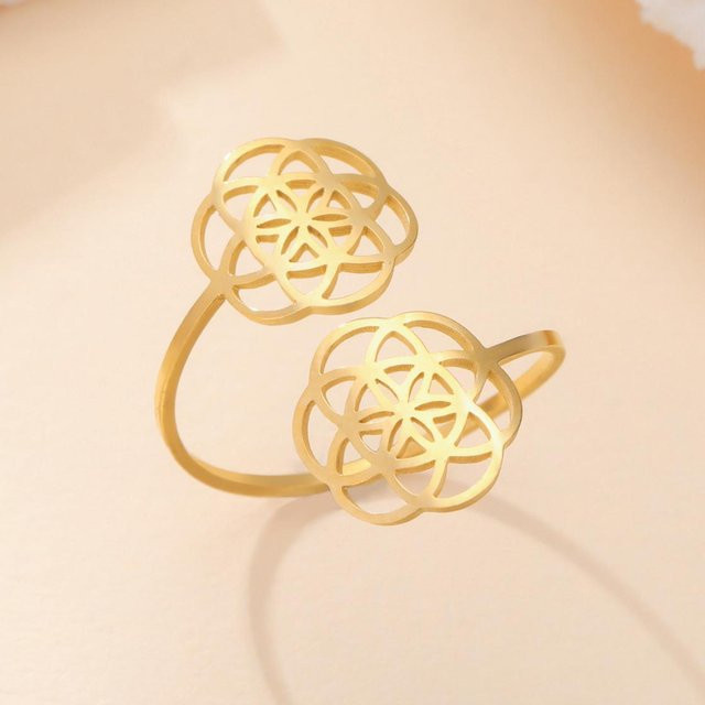Likgreat Ring Blume des Lebens, Edelstahl, Damen, verstellbar - Bild 1