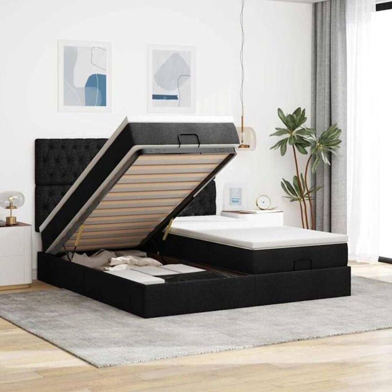vidaxl Ottoman Polsterbett mit Matratzen und LED-Beleuchtung in Schwarz, B/T/H: 180 x 200 x 128 cm - Bild 1