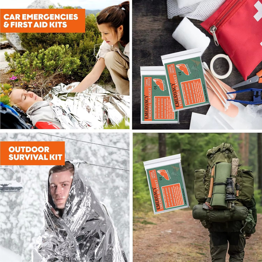 Sanke Rescue Hypothermie Rettung Erste-Hilfe-Kit mit Mylar Rettungsdecke in Silber für Outdoor und Bushcraft - Bild 4