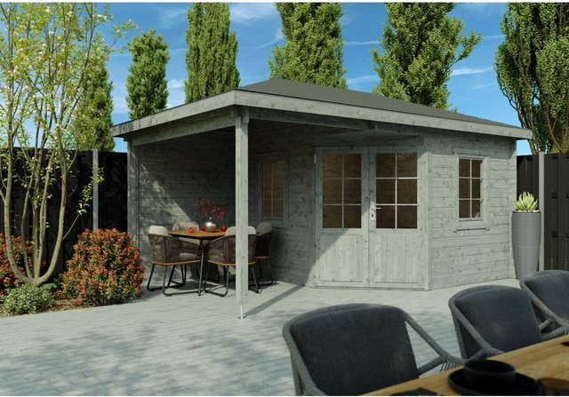 Fjordholz Gartenhaus Evelyn 3B 5-Eck aus Holz in Grau, imprägniert - Bild 1