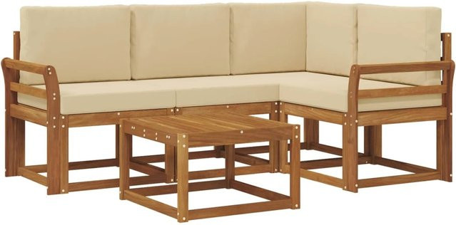 vidaXL Outdoor-Sofagarnitur aus Akazienholz in L-Form mit Kissen, Natur und Beige - Bild 1
