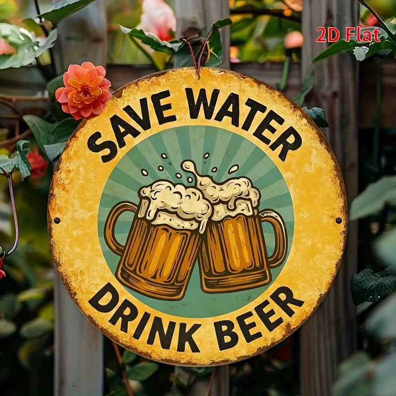 Potdemiel Vintage-Retro Metallposter Save Water Drink Beer mit Bierkrug-Grafik in Gelb und Braun - Bild 3