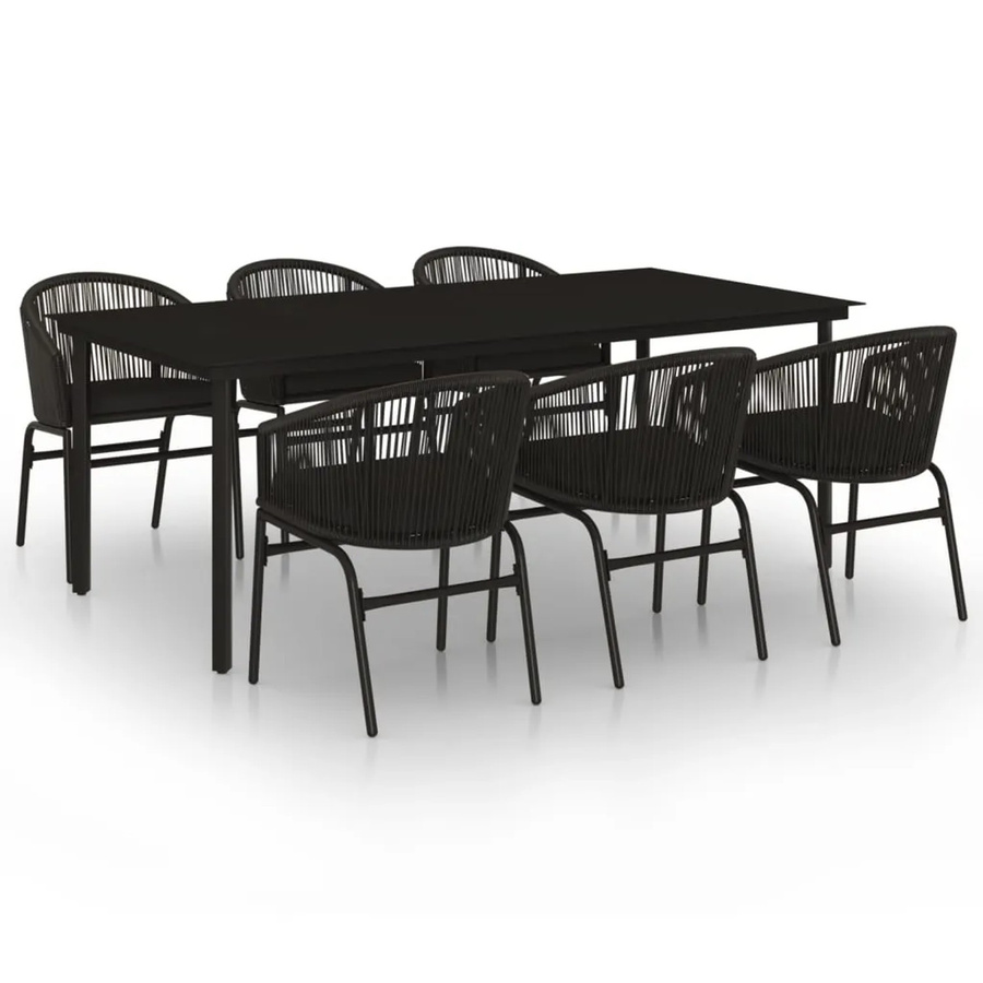 vidaXL 7-teilige Garten-Essgruppe aus pulverbeschichtetem Stahl und PVC-Rattan in Schwarz - Bild 2