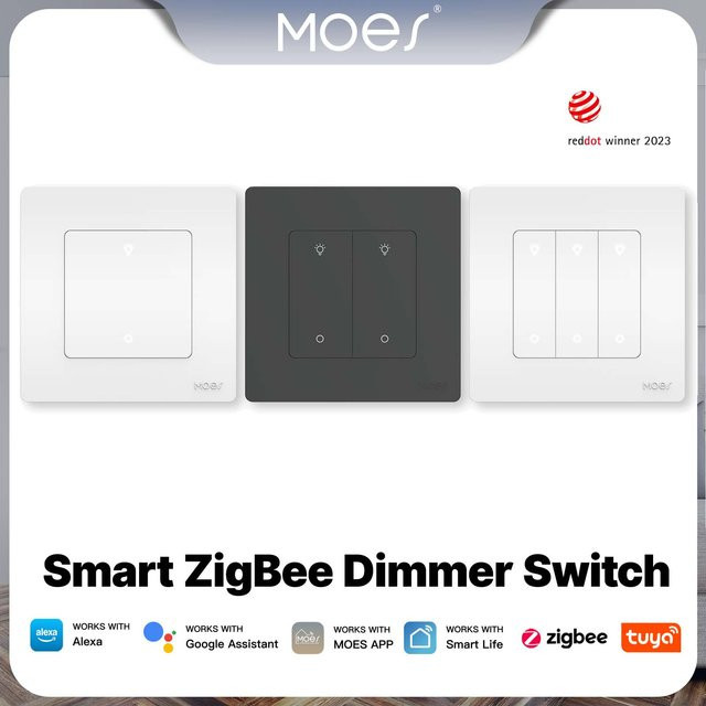 MOES ZigBee Smart Dimmer Schalter Star Ring Serie für Smart Life App, kompatibel mit Alexa und Google Home, dimmbar, 1-3 Gang, Weiß - Bild 1