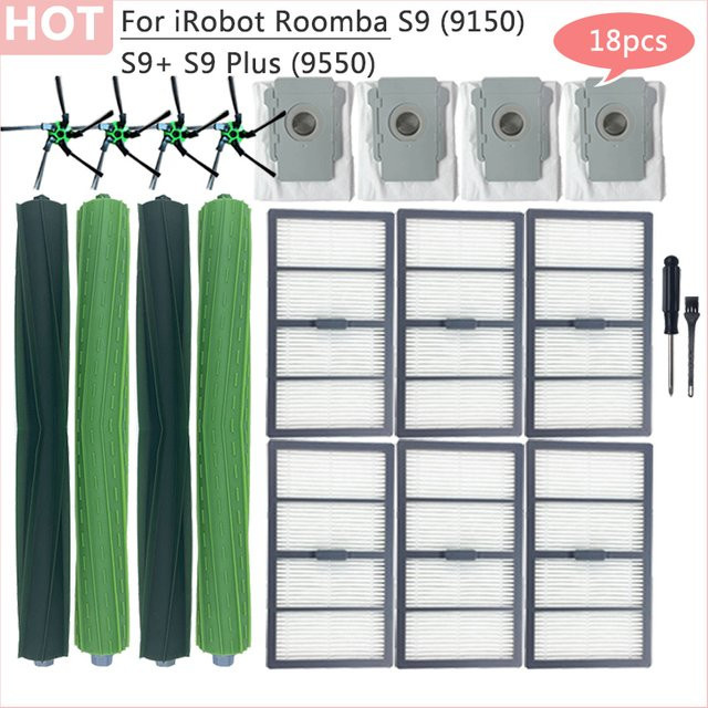 Ersatzteil-Set für iRobot Roomba S9 und S9 Plus: Scheuerbürste, Seitenbürste, HEPA-Filter und Staubbeutel - Bild 1