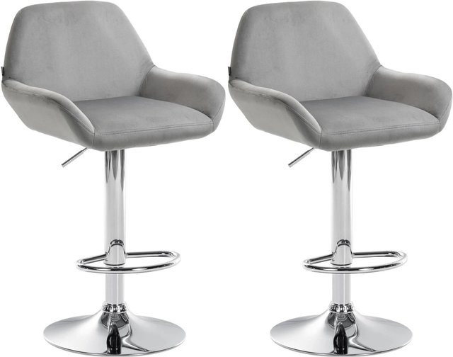 CLP 2er Set Barhocker Braga aus Samt in Grau, drehbar und höhenverstellbar mit Metallgestell in Chromoptik - Bild 1