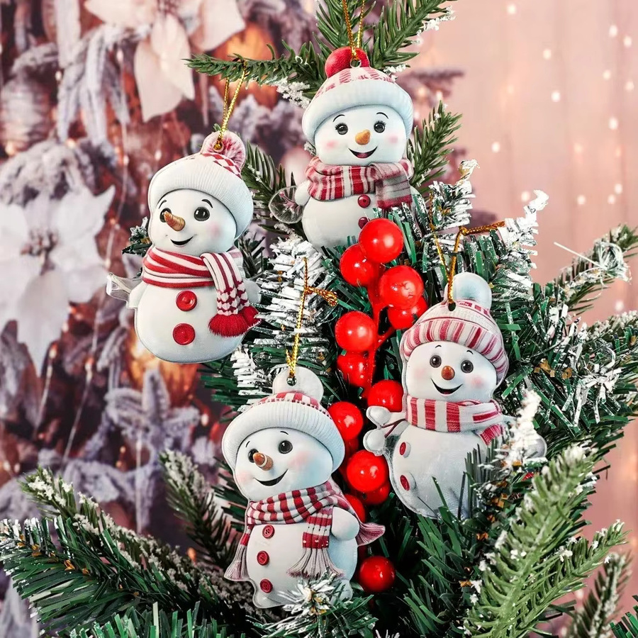 Runtow 5er Set Weihnachts-Anhänger mit Schneemann-Figuren zur Dekoration für den Weihnachtsbaum und das Neujahr - Bild 4