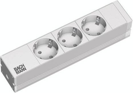 Bachmann Netzwerkschrank-Steckdosenleiste 10 Zoll mit 3 Ausgängen, 1U, 2 m Kabel, Silber und Hellgrau RAL 7035 - Bild 1