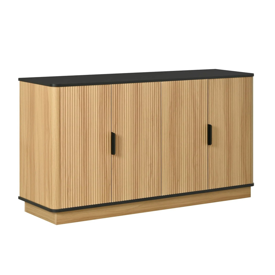 Merax Sideboard in Holzoptik mit 4 Türen und Riffelung, Braun, Modernes Design für Wohnzimmer und Esszimmer, B/T/H: 140 x 38,3 x 75 cm - Bild 2