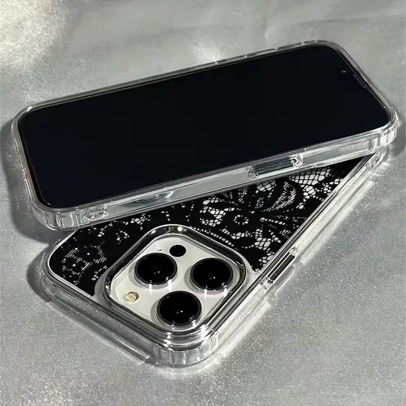 Stoßfeste Handyhülle mit Spitzenmuster für Apple iPhone in Schwarz - Bild 3