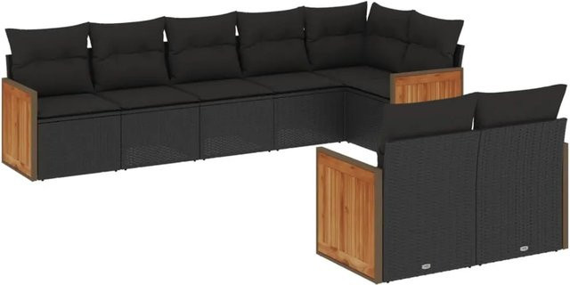 vidaXL 8-tlg Garten-Sofagarnitur in L-Form aus Poly Rattan und Metall in Schwarz mit Kissen und abnehmbaren Bezügen - Bild 1