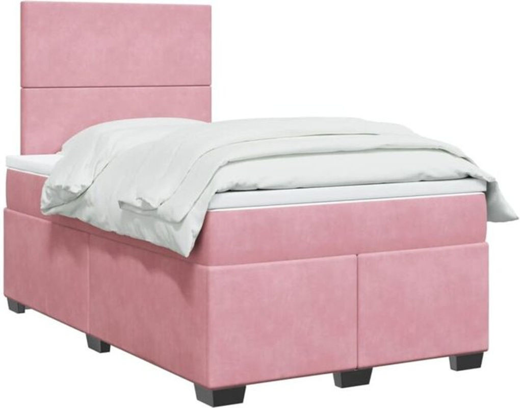 Vidaxl Boxspringbett mit Matratze aus Samt in Rosa und Weiß, B/T/H: 190 x 120 x 150,5 cm - Bild 1