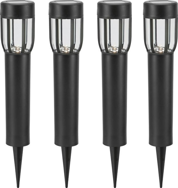 Solar-LED-Leuchte Comaro 4er-Set Schwarz mit warmweißem Licht und Erdnagel für den Außenbereich, Durchmesser: 7 cm, Höhe: 40 cm - Bild 1