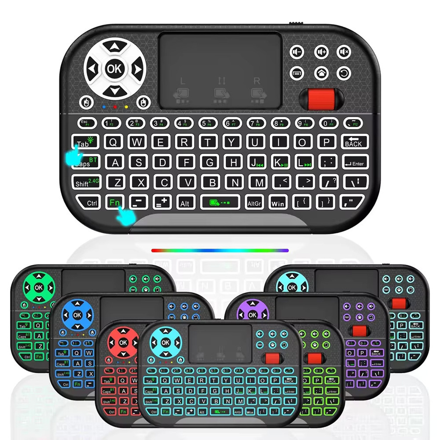 KEBIDUMEI Mini-Tastatur mit RGB-Hintergrundbeleuchtung, Bluetooth und 2.4G kabellos, inklusive Touchpad, Scrollrad und Air Mouse für PC und TV Box, Schwarz - Bild 5