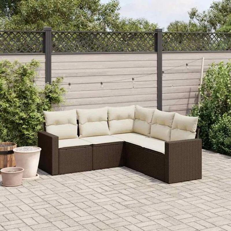 5-tlg. Garten-Sofagarnitur mit Kissen aus Polyrattan in Braun von vidaxl - Bild 1