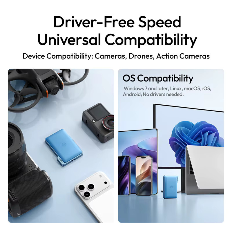 Ulanzi DC01 2-in-1 Tragbares Speicherkarten-Etui mit Dual-Slot Simultan-Kartenleser für Kamera und Smartphone in Schwarz oder Blau - Bild 4