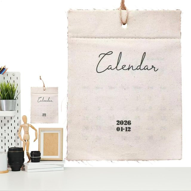 Wiederverwendbarer Stoff-Wandkalender 2026 in Beige mit 12 Monaten und praktischen Taschen für Zuhause oder das Büro - Bild 1