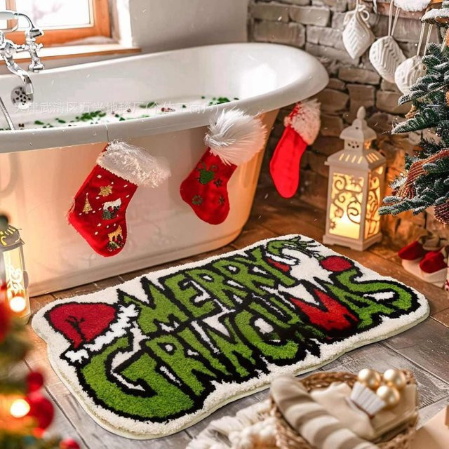 VIKAMA Weihnachts-Plüschteppich aus Kunstfell in Multicolour, rutschfest und pflegeleicht für Wohnzimmer, Schlafzimmer oder Flur - Bild 1