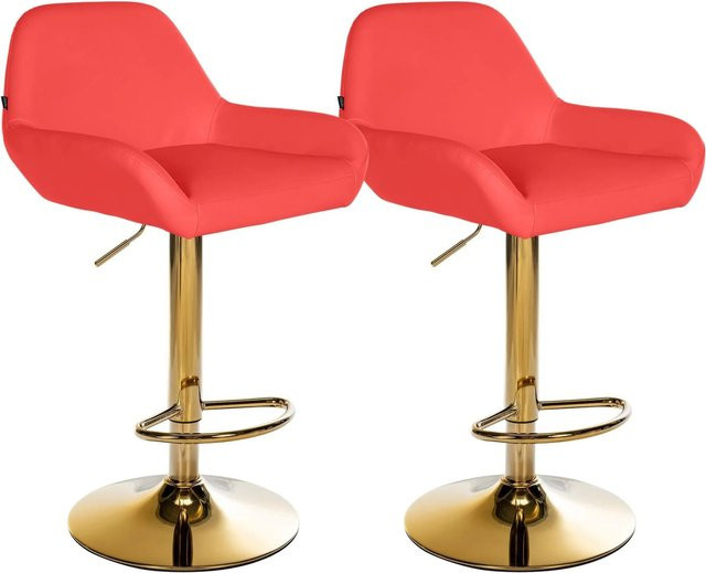 CLP 2er Set Barhocker Braga in Rot mit Gold-Gestell, höhenverstellbar und 360 Grad drehbar, moderner Barstuhl mit Fußstütze aus Kunstleder - Bild 1