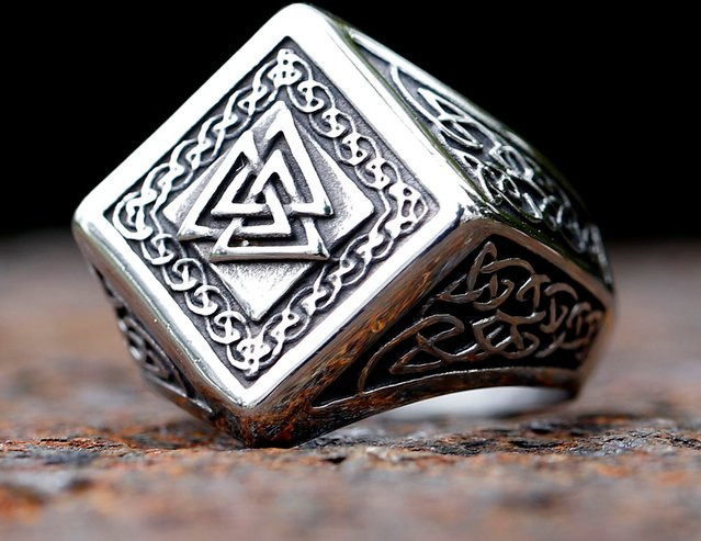 Vikingar Lin Ring, Edelstahl, Vintage, Valknut Amulett, Unisex - Bild 1