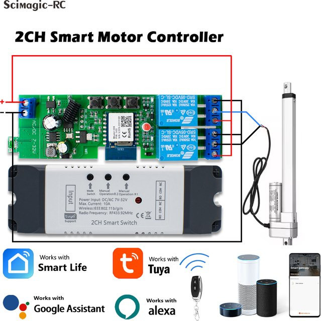 Scimagic-RC 2-Kanal Smart Switch Zigbee und WLAN Impulsrelais-Modul mit RF433 Fernbedienung für DC/AC 12V 24V - Bild 1