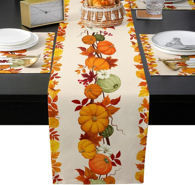 JMG Household Supplies Tischläufer aus Leinen mit Herbst-Motiv, Beige, B/T: 150 x 33 cm - Bild 1