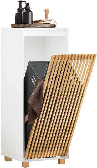 SoBuy Wäscheschrank BZR126-W in Weiß mit Wäschesack und Wäschekorb aus Bambus und MDF - Bild 1