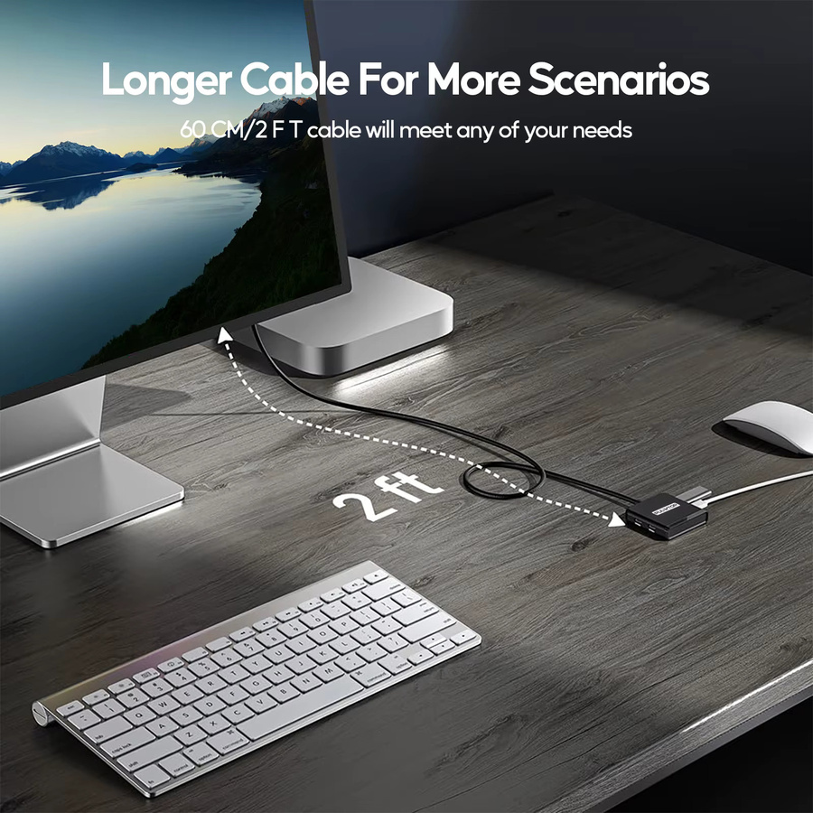 PULWTOP 4-Port USB-C-Hub Multiport-Adapter mit 5 Gbit/s-Anschlüssen in Grau für MacBook, Chromebook und XPS - Bild 3