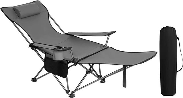 WOLTU Campingstuhl mit Lehne, Fußstütze und Getränkehalter aus Oxford-Gewebe in Grau - Bild 1