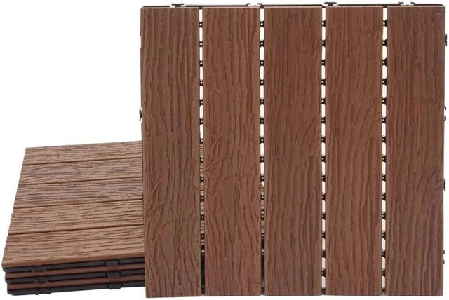 MCW WPC Bodenfliese E19 Holzoptik mit 3D-Struktur Linear in Dunkelbraun, 4er Set, B/T: 50 x 50 cm - Bild 1
