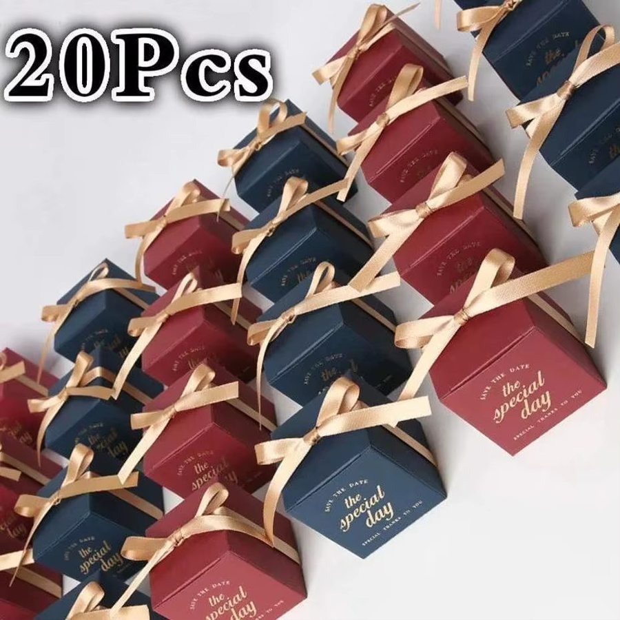 20 Stück Candy Boxen aus Papier mit Band für Babyparty, Hochzeit oder Party, Farbe: Rot - Bild 1