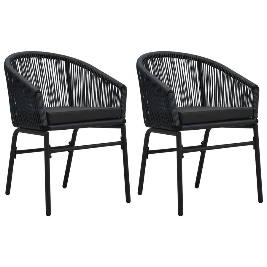 Furnicato Gartenstühle Set aus 2 Stück in Schwarz aus geflochtenem PE-Rattan mit UV-beständigen Polsterkissen - Bild 2