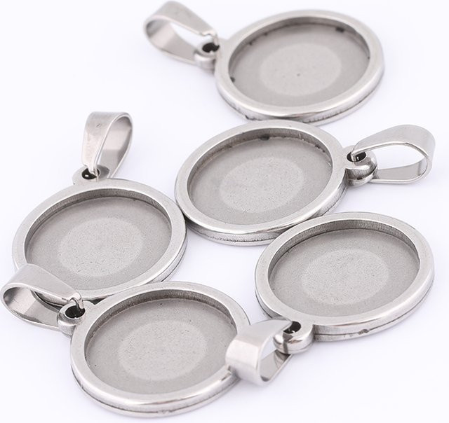 Anhänger 15 mm runde Cabochon-Basisfassungen Edelstahl, Unisex - Bild 1
